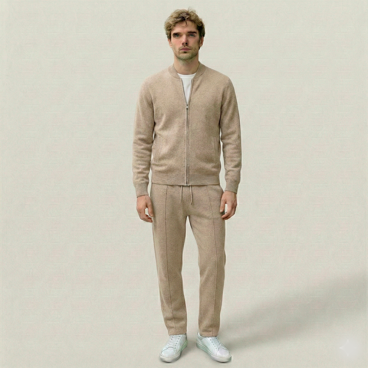 Norden Refined Merino Wool Tracksuit in beige