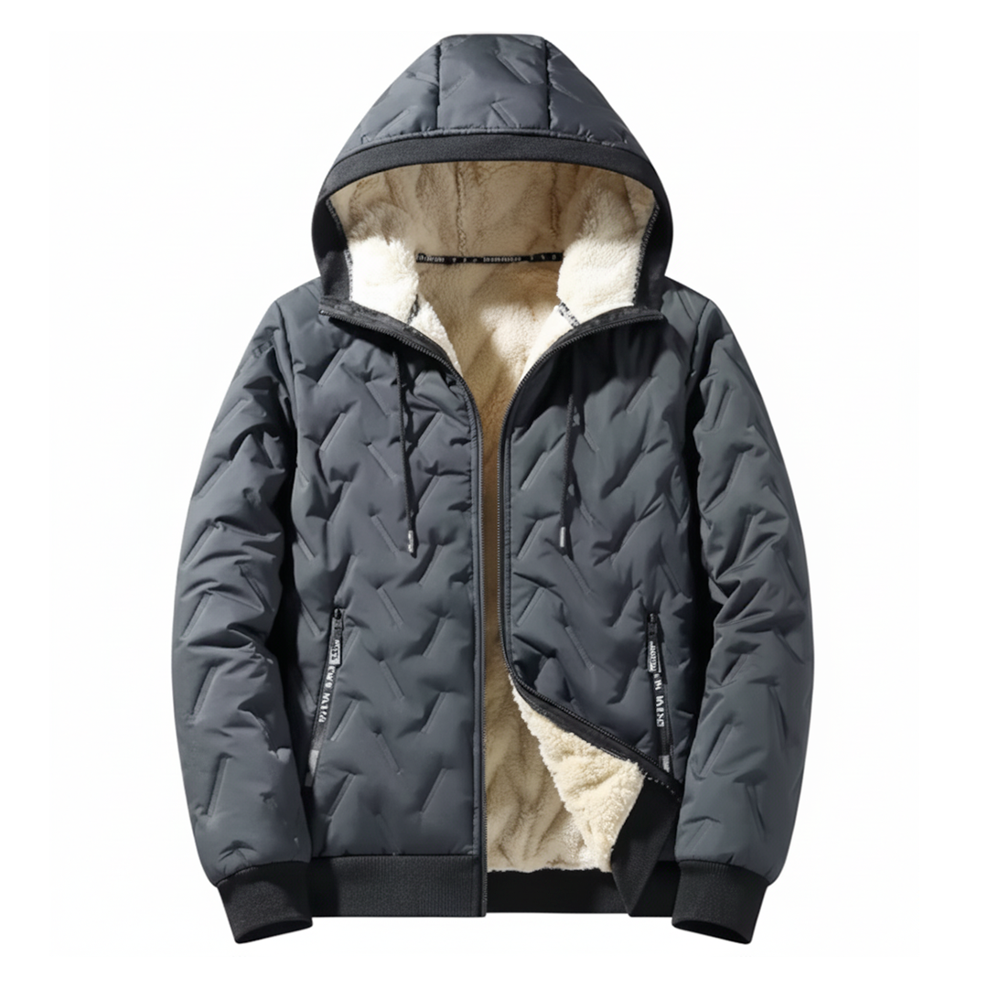 Norden Men's Oversized Hooded Velvet Cotton Jacket in grey