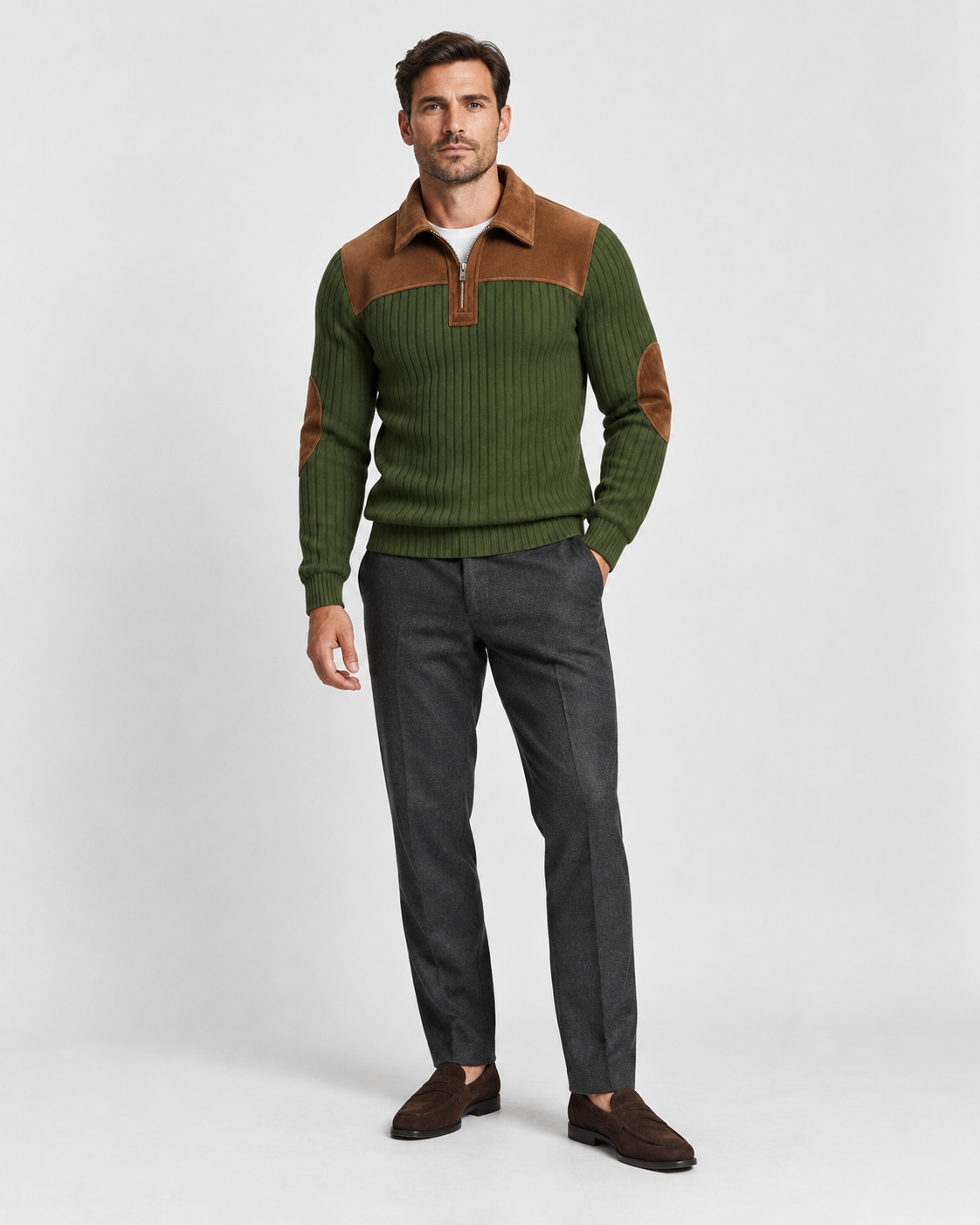 Norden Men's Jacquard Knit Half-Zip Jumper | Contrast Stripe