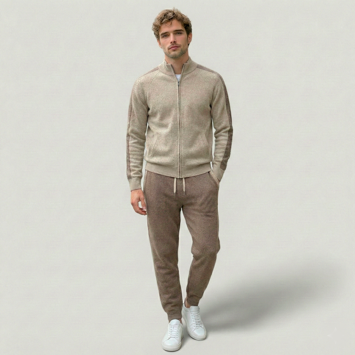 Norden Luxe Performance Cashmere Tracksuit in beige