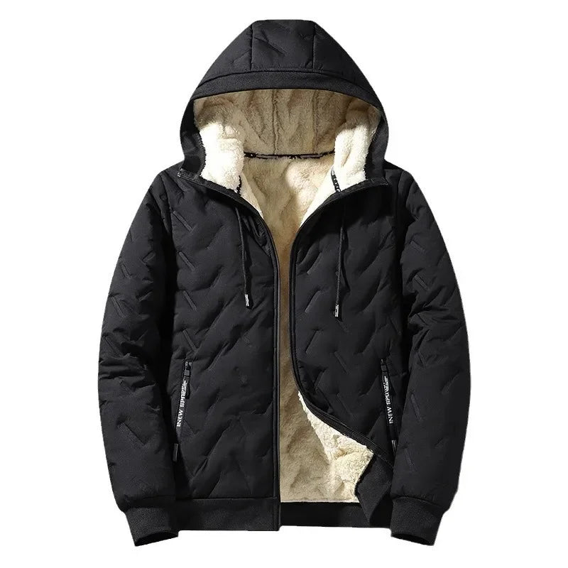 Norden Men's Oversized Hooded Velvet Cotton Jacket in black