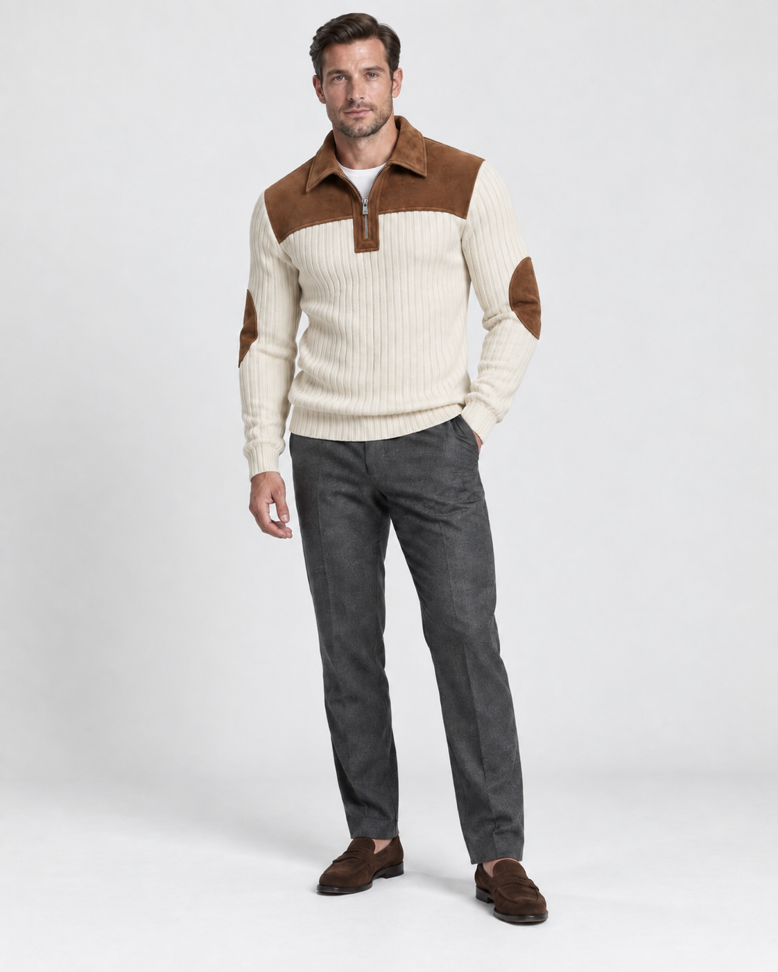 Norden Men's Jacquard Knit Half-Zip Jumper | Contrast Stripe